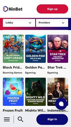 Ninbet Casino Mobile Games