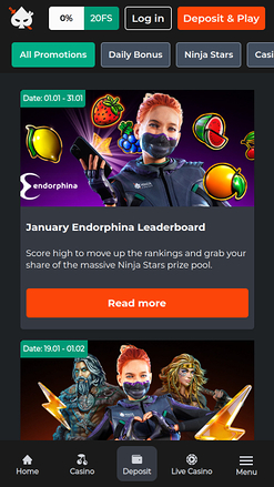 Promotions mobiles de Ninja Casino