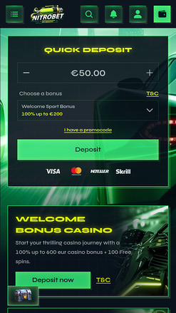 Página de inicio móvil del casino Nitrobet