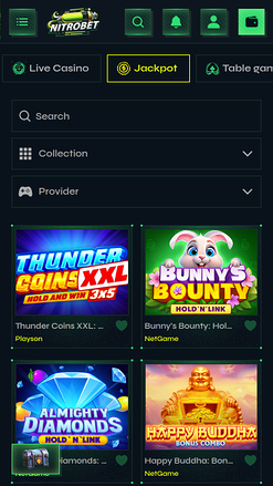 Jackpot móvil del casino Nitrobet