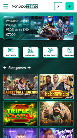 Page d'accueil mobile de NonStop Casino