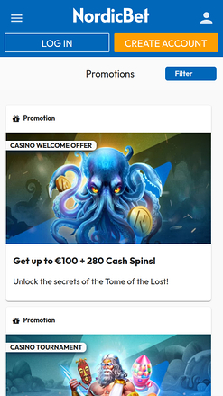 Promotions mobiles du casino NordicBet