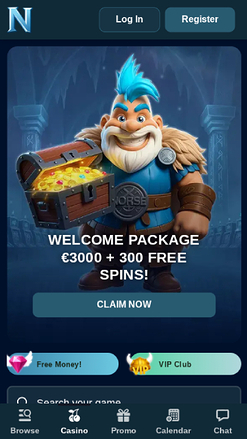 Homepage screenshot of Norsewin Casino for Mobile