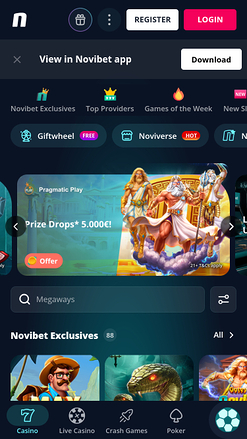 Novibet Casino Mobile Homepage