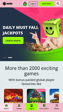 Nutz Casino Mobile Homepage