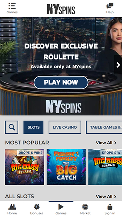 NYspins Casino Mobile Homepage