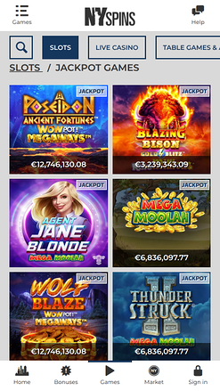 NYspins Casino Mobile Jackpot