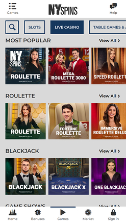 NYspins Casino Mobile Live Dealer