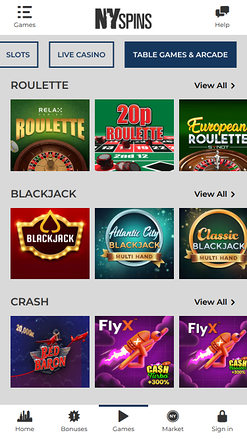 NYspins Casino Mobile Table Games