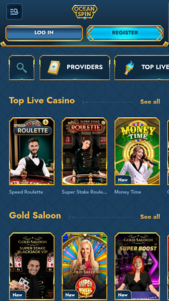 Casino mobile Oceanspin avec croupier en direct