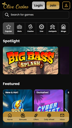 Jeux mobiles d'Olive Casino