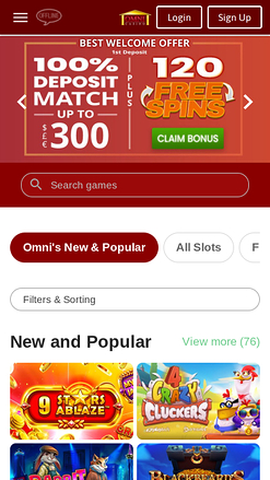 Page d'accueil mobile d'Omni Casino