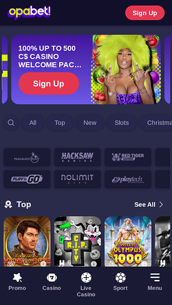 OpaBet Casino Mobile Homepage