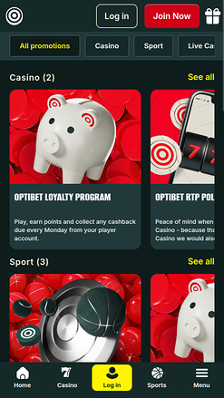 Promotions mobiles du casino Optibet