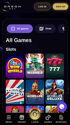 OreonBet Casino games mobile page