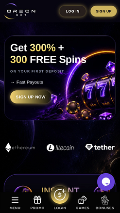 OreonBet Casino mobile homepage