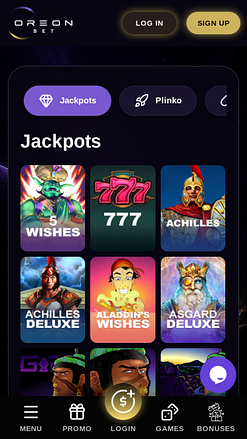 OreonBet Casino jackpot mobile page