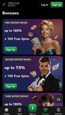 Capture d'écran mobile des promotions du casino Oscarspin