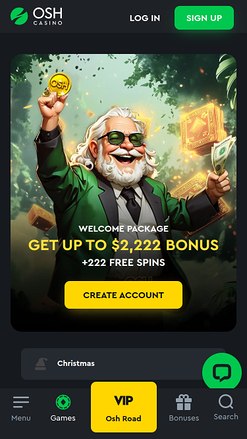Homepage mobile di Osh Casino