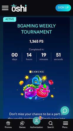 Tournois mobiles du casino Oshi