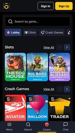 Page mobile des jeux du casino Osombet