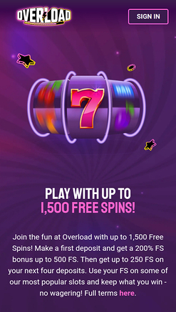 Promociones móviles de Overload Casino