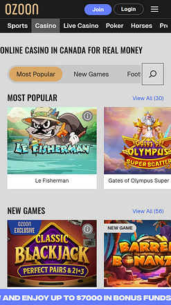 Jeux mobiles du casino Ozoon