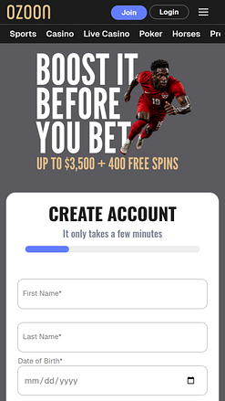 Page d'accueil mobile du casino Ozoon