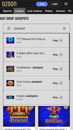 Jackpot mobile du casino Ozoon