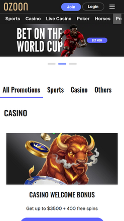 Promotions mobiles du casino Ozoon
