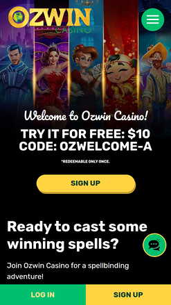 Page d'accueil mobile du casino Ozwin