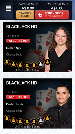 Casino mobile Ozwin avec croupier en direct