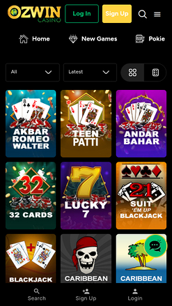 Jeux de table mobiles du casino Ozwin