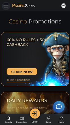 Promotions mobiles du casino Pacific Spins