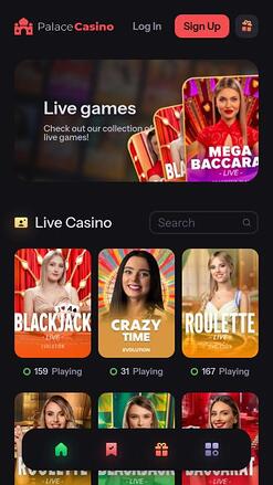 Palace Casino Live-Dealer-Mobilseite
