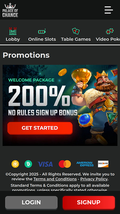 Promozioni mobili di Palace of Chance