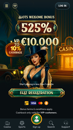 Page d'accueil mobile de Palm Casino