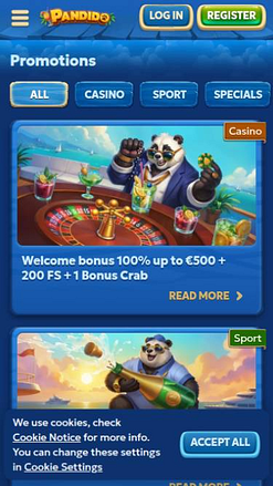 Captura de pantalla de la página móvil de promociones de Pandido Casino