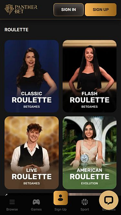 Casino mobile PantherBet avec croupier en direct
