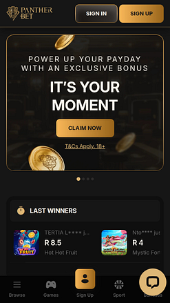 Page d'accueil mobile du casino PantherBet