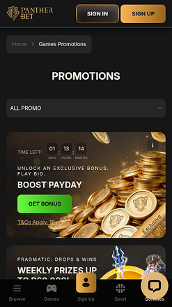Promotions mobiles du casino PantherBet