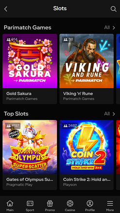 Jeux mobiles de casino Parimatch