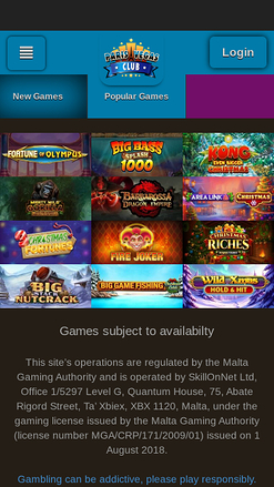 Homepage mobile del casinò Paris Vegas