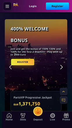 Paris VIP Casino Mobile Homepage