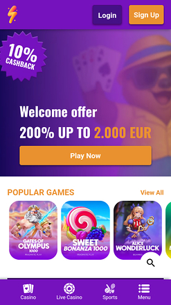 Page d'accueil mobile de PartySpins Casino