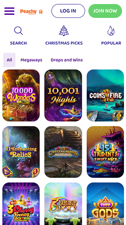 Jeux mobiles de casino PeachyGames