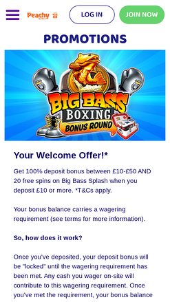 Promotions mobiles du casino PeachyGames