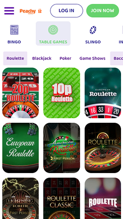 Jeux de table mobiles du casino PeachyGames