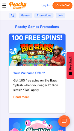 Promociones móviles del casino PeachyGames