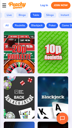 Juegos de mesa móviles del casino PeachyGames